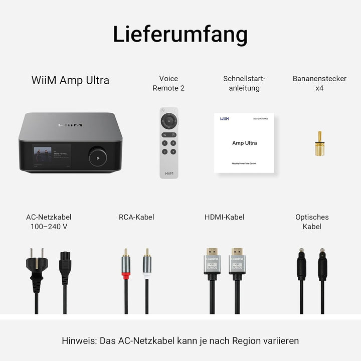 WiiM Amp Ultra mit Voice Remote 2 | 100W Streaming-Verstärker mit ESS ES9039Q2M DAC &amp; Dual TI TPA325