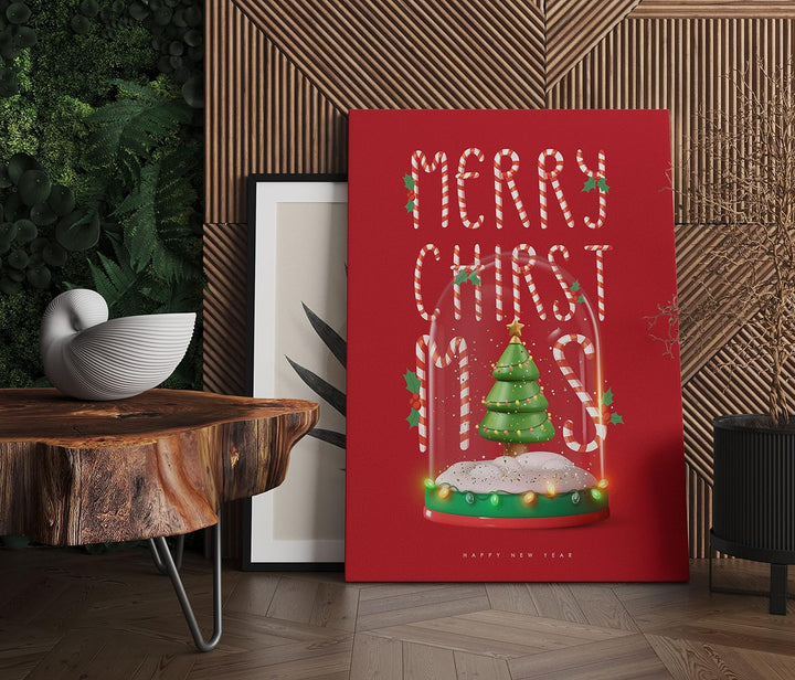 Pixxprint Weihnachts Collection - Schriftzug Glaskugel als Leinwandbild | Grösse: 100x70 cm | Wandbi