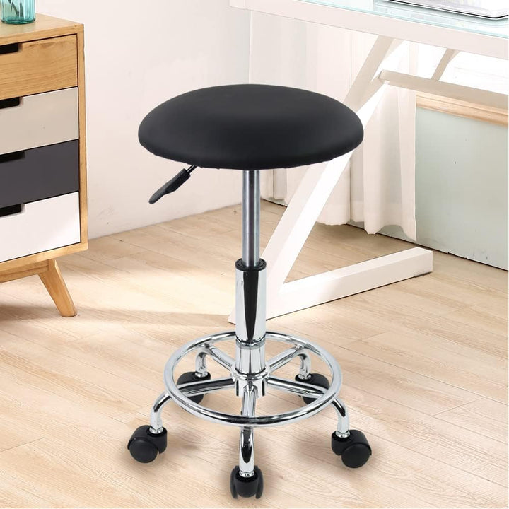 KKTONER Rollhocker Arbeitshocker mit Fussstütze PU Leder Rund Gepolstert 360° drehbar Bürohocker höh
