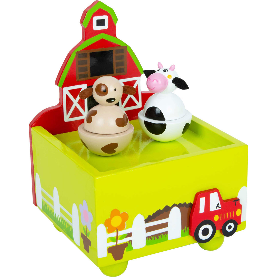 small Foot Spieluhr Bauernhof, aus Holz mit fröhlichen Tiermotiven, Musikuhr für Kinder ab 3 Jahren,