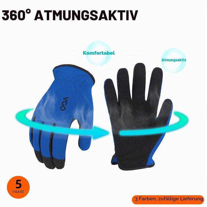 Vgo... 5 Paare Multifunktionale Arbeitshandschuh,Sicherheitshandschuhe,Bauarbeitshandschuhe, Gartenh