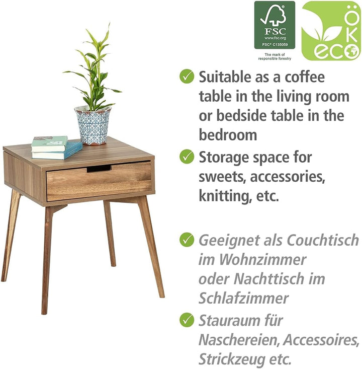 WENKO Beistelltisch mit Schublade Acina, Couchtisch, Nachttisch, FSC® zertifiziert