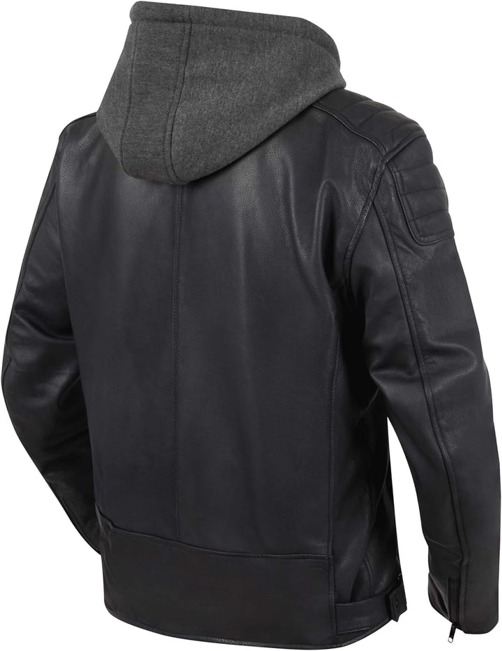 REBELHORN Impala Motorradjacke Herren | Leder | Ellbogen und Schulterprotektoren | Abnehmbare Kapuze