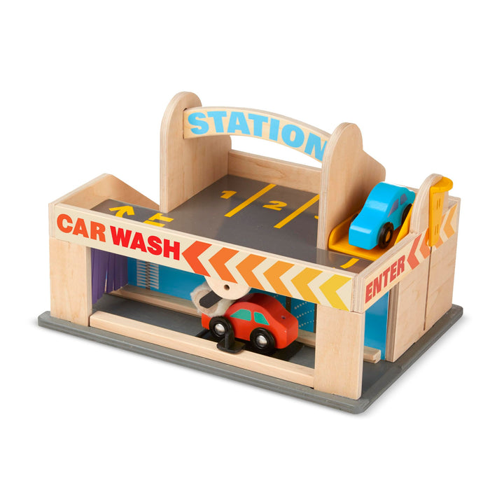 Melissa & Doug Service Station Parking Garage , Wooden Vehicle , Pretend Play , 3+ , Gift for Boy or