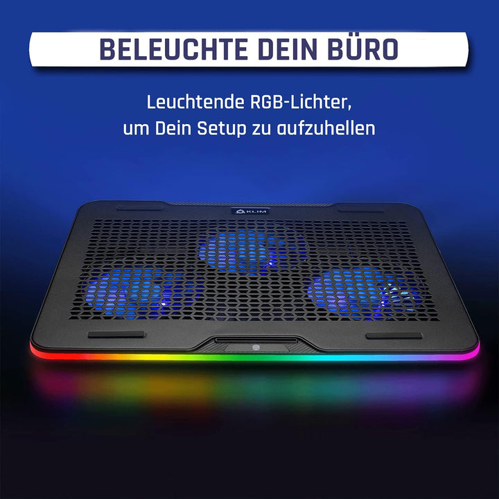 KLIM Aurora + Laptop-RGB-Kühler- 11 bis 17 Zoll + Laptop-Gaming-Kühlung + USB-Lüfter + Stabil und le