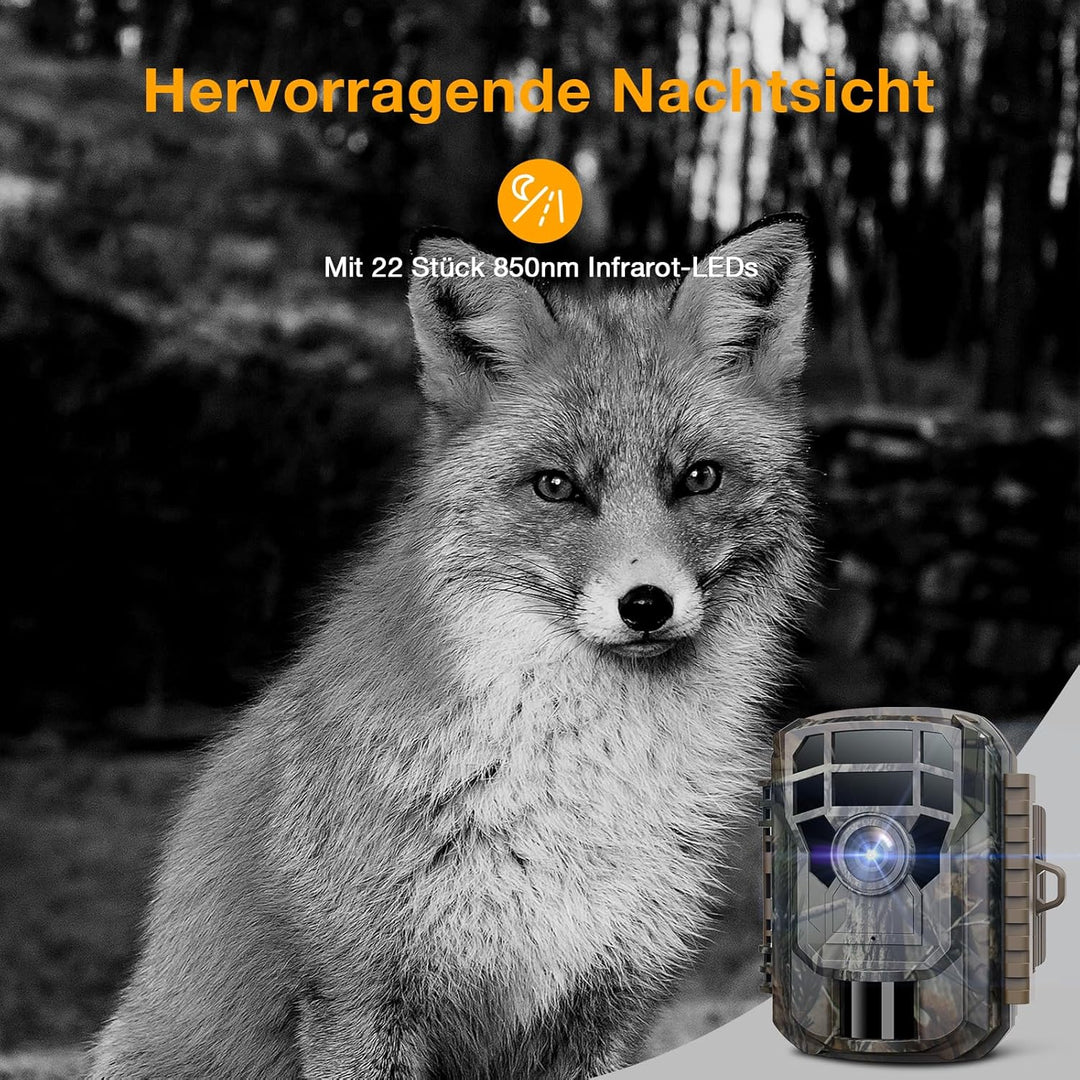 VOOPEAK Wildkamera mit 32G SD Karte, 2K 36MP Wildkamera mit Bewegungsmelder Nachtsicht, Wildtierkame