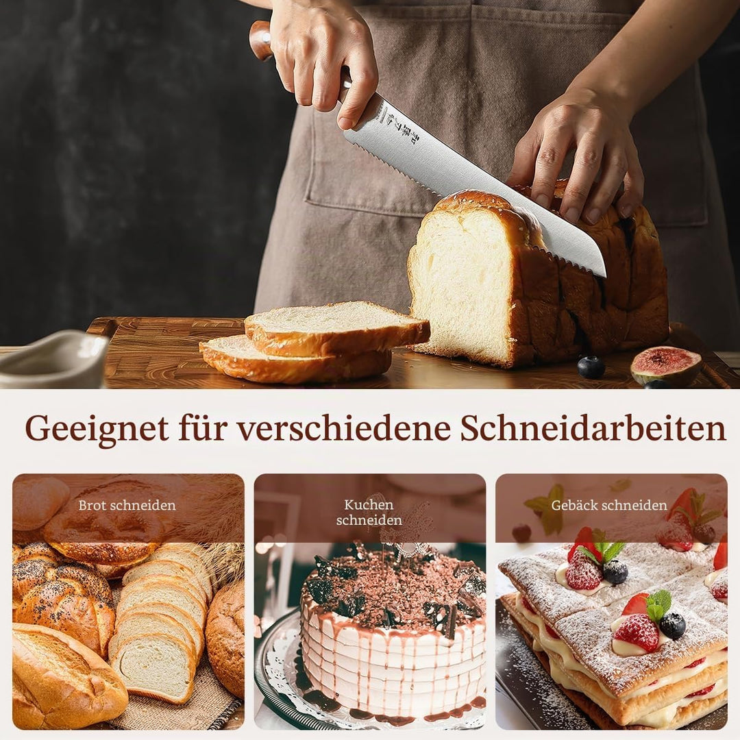 HEZHEN 27cm Gezahntes Brotmesser, Rostfreier Stahl Wellenschlif Kuchenmesser, Gezackte Klinge Sägeme
