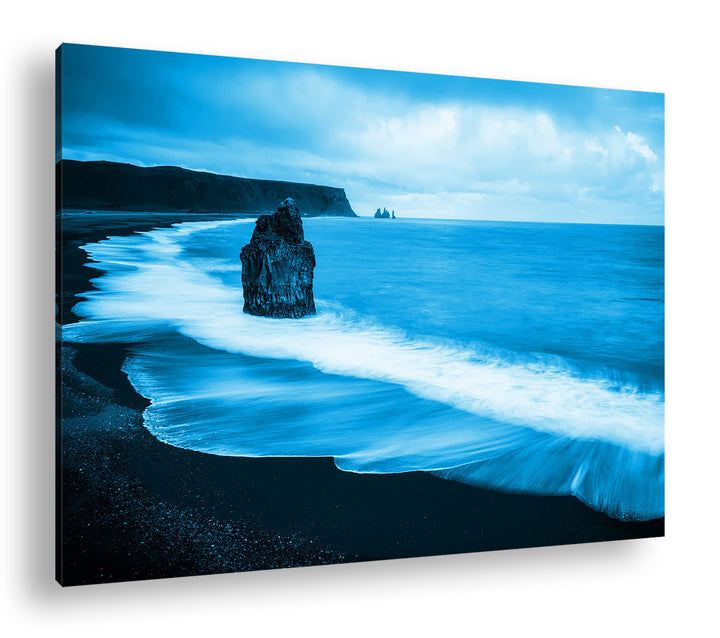 deyoli Küstenstrand in Island Format: 80x60 Effekt: Monocrome Blau als Leinwandbild, Motiv fertig ge
