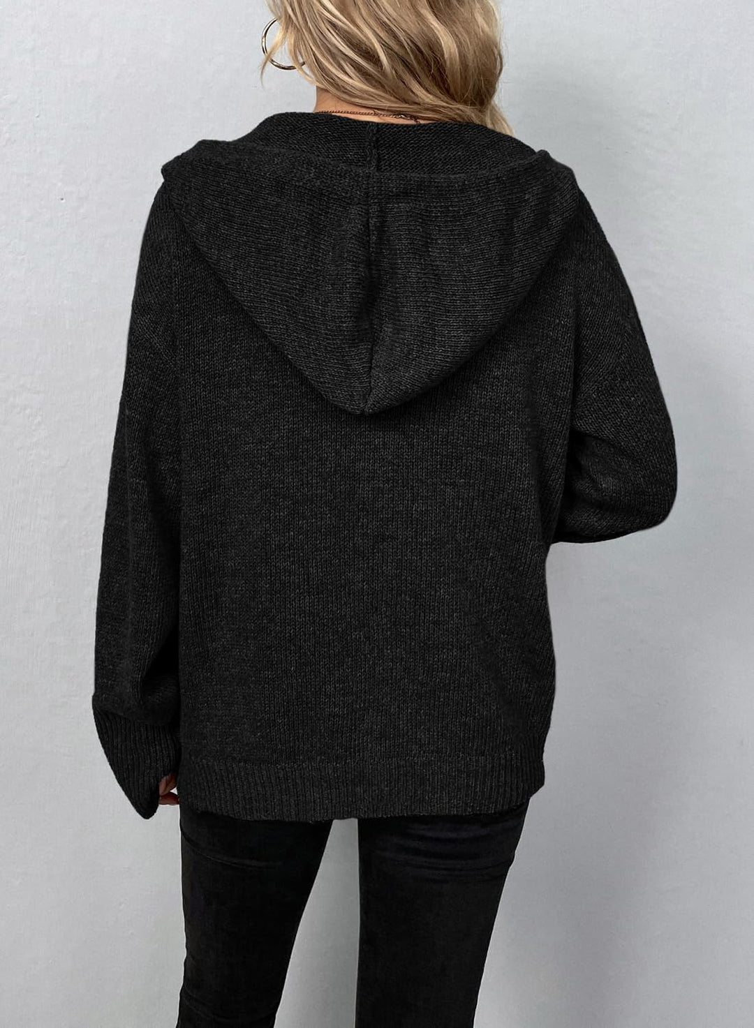 Vcindai Damen Langarm Grobstrickjacke Kurz Strickjacke Herbst Winter Strickmantel mit Kapuze S Schwa