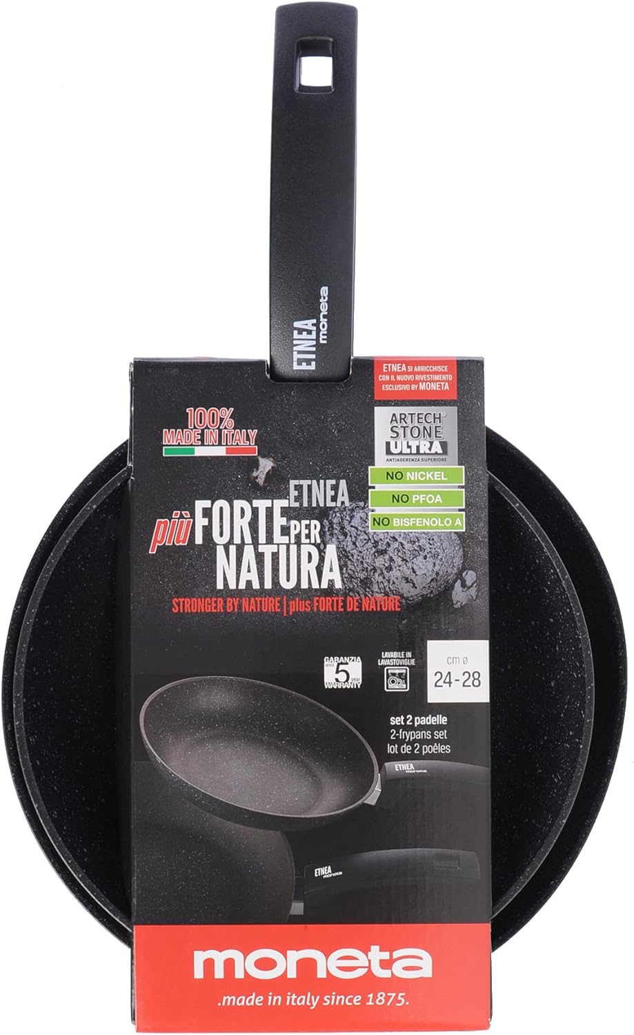 Moneta Etnea Bratpfannen Set 24-28, Aluminum, Schwarz - Stein Optik, 24-28cm Set 2 Stk Bratpfanne 24