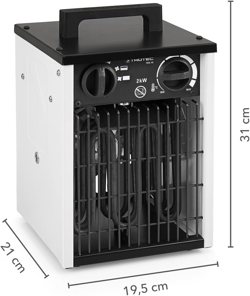 TROTEC Elektro Heizlüfter TDS 10 – Heizleistung 1 kW / 2 kW – Bauheizer Luftmenge 186 m³/h – Heizgeb
