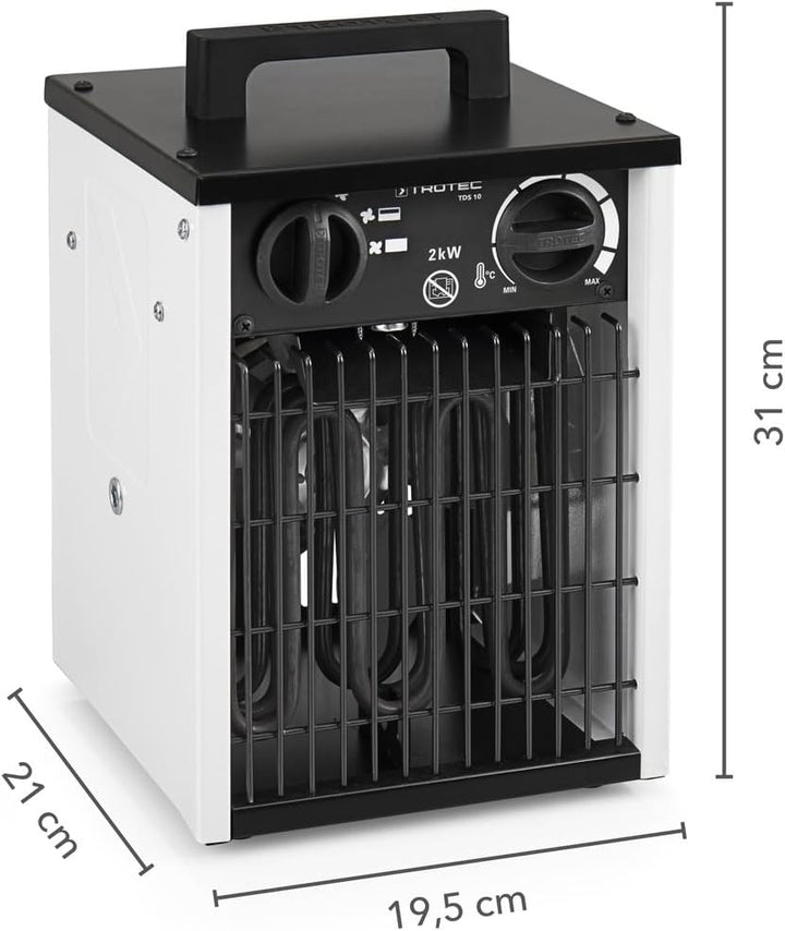 TROTEC Elektro Heizlüfter TDS 10 – Heizleistung 1 kW / 2 kW – Bauheizer Luftmenge 186 m³/h – Heizgeb