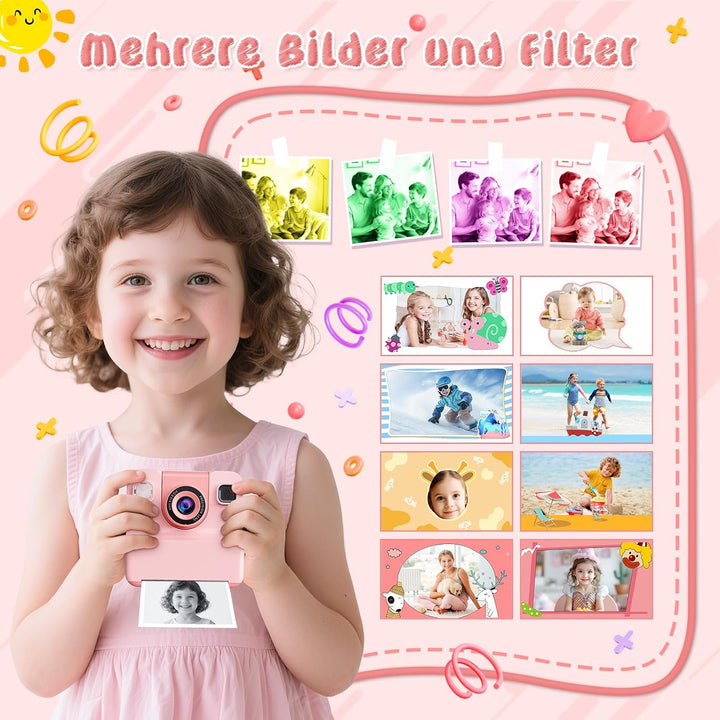 Sofortbildkamera Kinder Kamera,2.4" HD Bildschirm Kinderkamera mit 32GB Spielzeug ab 3 4 5 6 Jahren