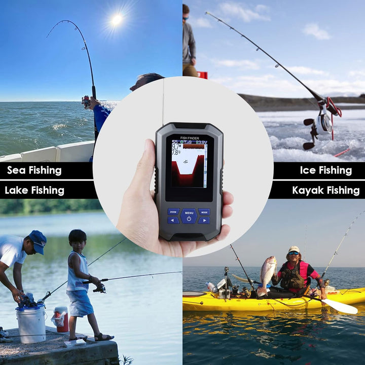 Fish Finder Wireless Sonar Sensor 125kHz Frequenz 45 Meter / 147 Fuss Tiefenalarm Funktion und gross