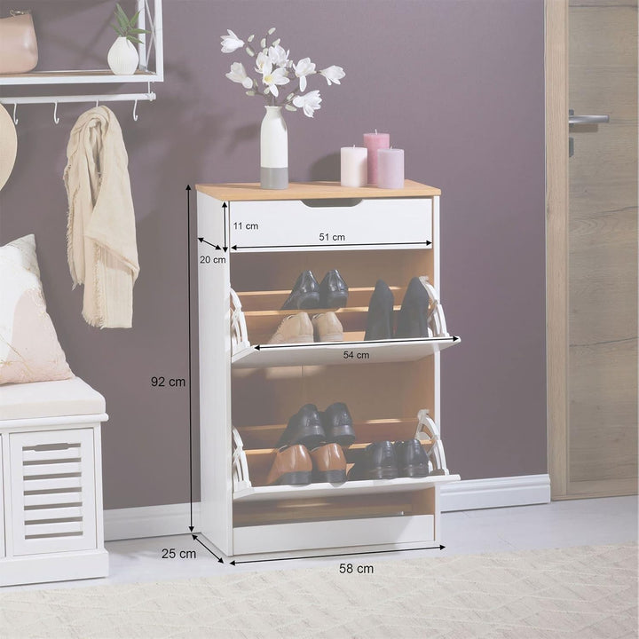 IDIMEX Schuhkipper Basil, schöner Schuhschrank aus Kiefer weiss/braun, praktische Schuhkommode mit 1