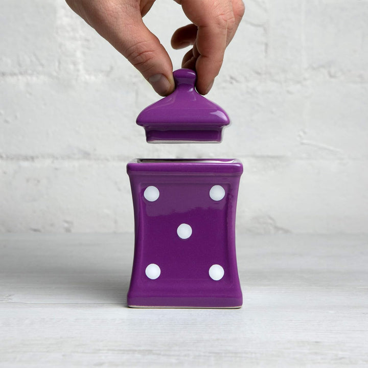 City to Cottage® - Keramik Behälter Küche 150 ml | Lila und Weiss | Polka Dots | Handgemacht | Behäl