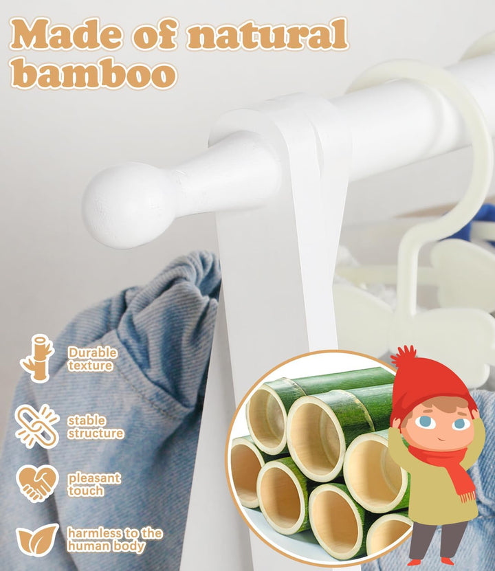 Bambus Kinder Kleiderständer mit Aufbewahrungstasche und Kleiderstange, Dress-up-Ständer, kleiner Ga