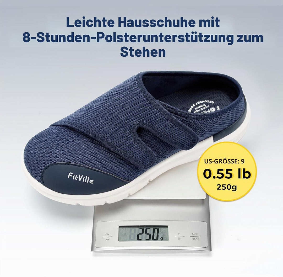 FitVille Diabetikerslipper Herren Extra Weit Gesundheitsschuhe mit Klettverschluss Orthopädische Hau