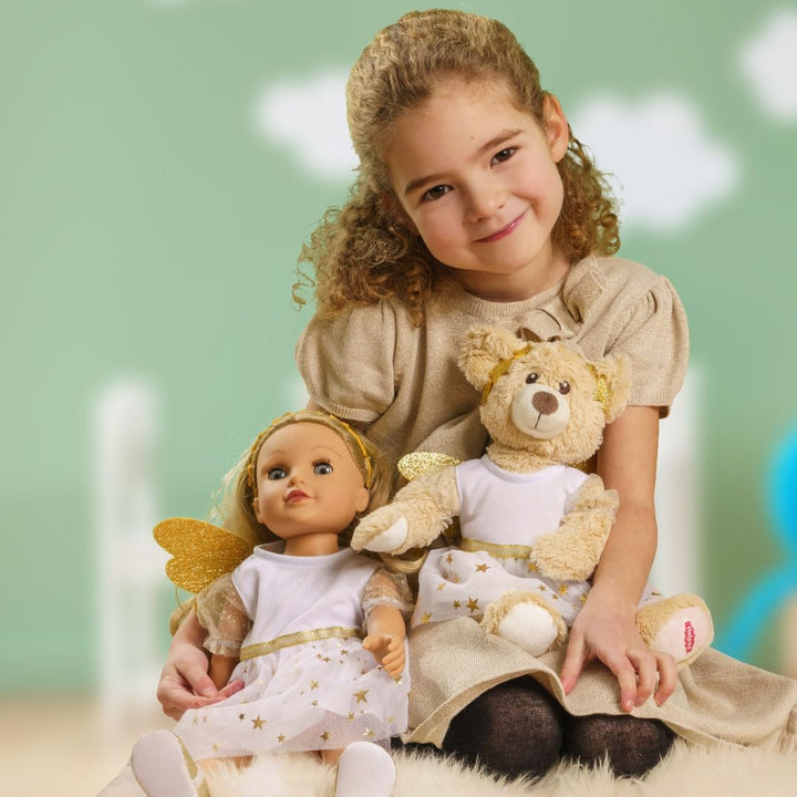 Heless 2152 - Kleid für Puppen im Design Schutzengel, mit goldenen Flügeln und Sternen-Haarband, Grö