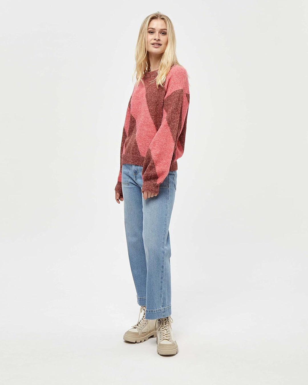 Desires Damen Kamelia Strickpullover, Apfelbutterbraun Gestreift