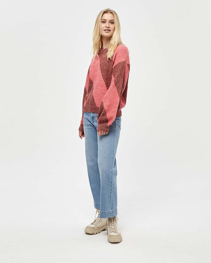 Desires Damen Kamelia Strickpullover, Apfelbutterbraun Gestreift