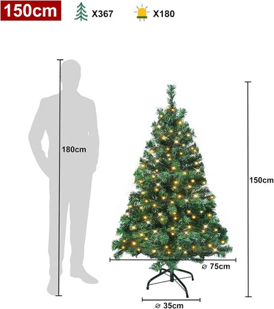 Aufun Künstlicher Weihnachtsbaum Tannenbaum mit Beleuchtung 180 LED warm-weiss inkl. Metallständer 3