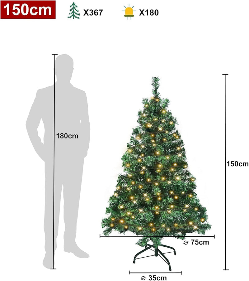 Aufun Künstlicher Weihnachtsbaum Tannenbaum mit Beleuchtung 180 LED warm-weiss inkl. Metallständer 3