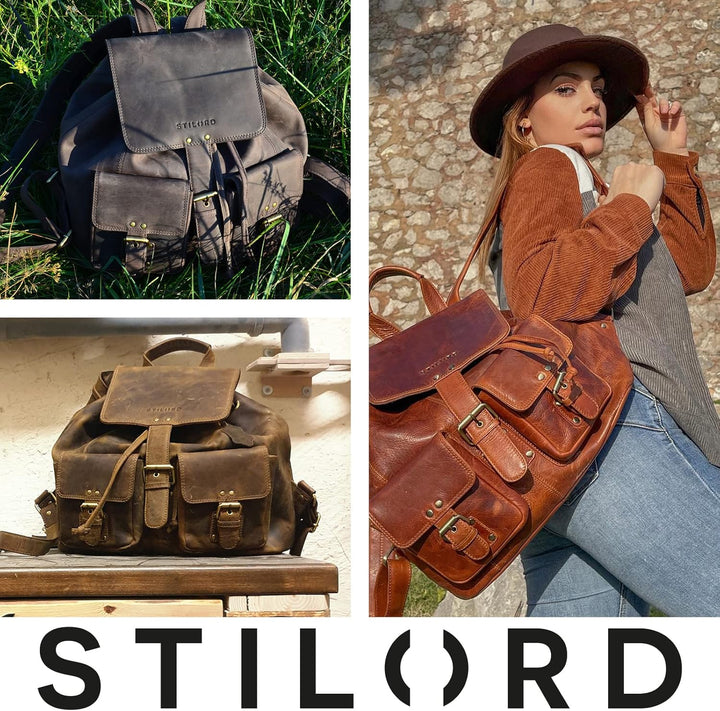 STILORD 'Larissa' Grosser Echt Leder Rucksack im Vintage Look - Stilsicher Unterwegs Sein, Carbon -