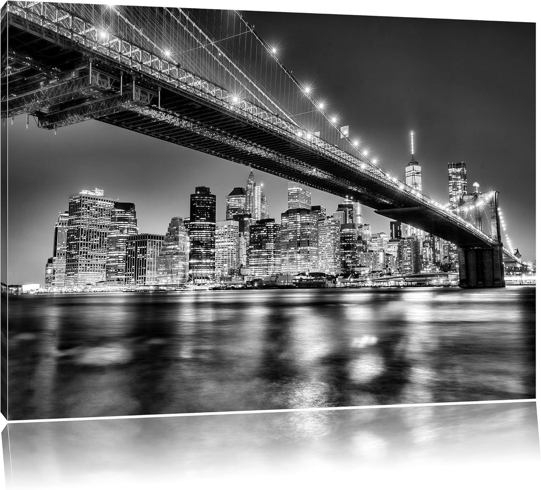 Pixxprint Skyline von Manhattan / 100x70cm Leinwandbild bespannt auf Holzrahmen/Wandbild Kunstdruck