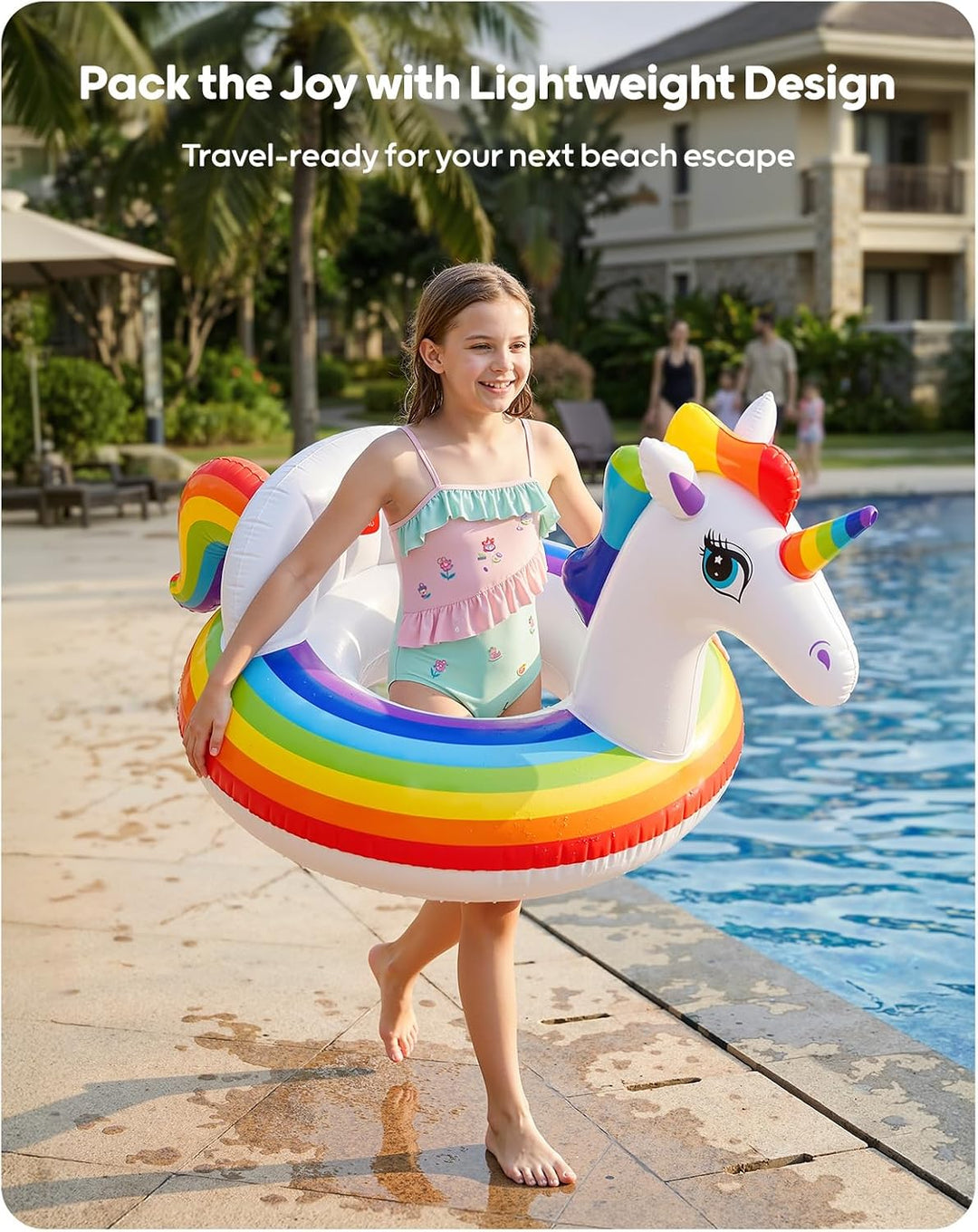 QPAU Inflatable Unicorn Pool Float for Adults & Kids Small