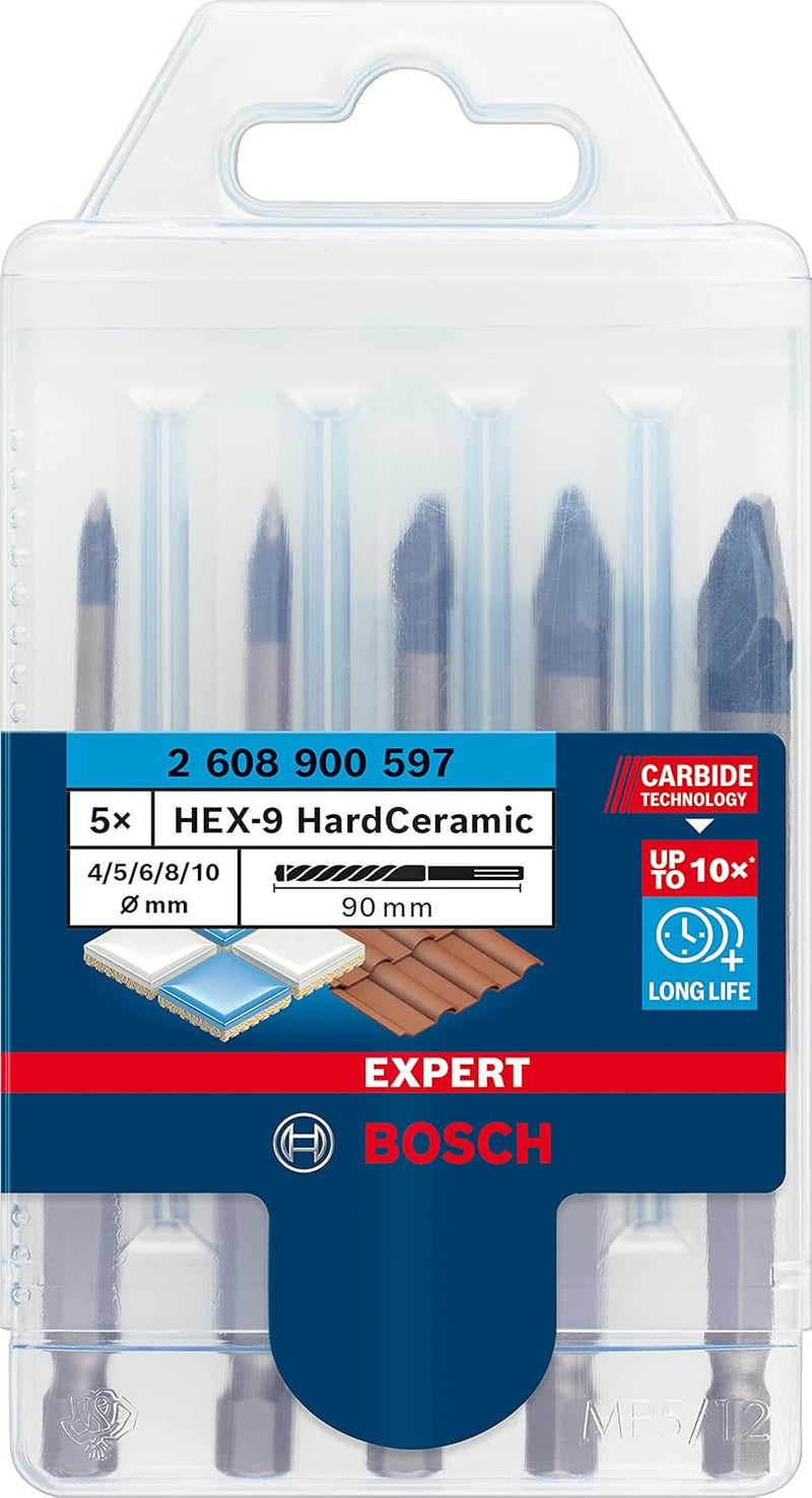 Bosch Accessories 5x Expert HEX-9 HardCeramic Bohrer Set (für Dachziegel, Fliesen, Ø 4-10 mm, Zubehö