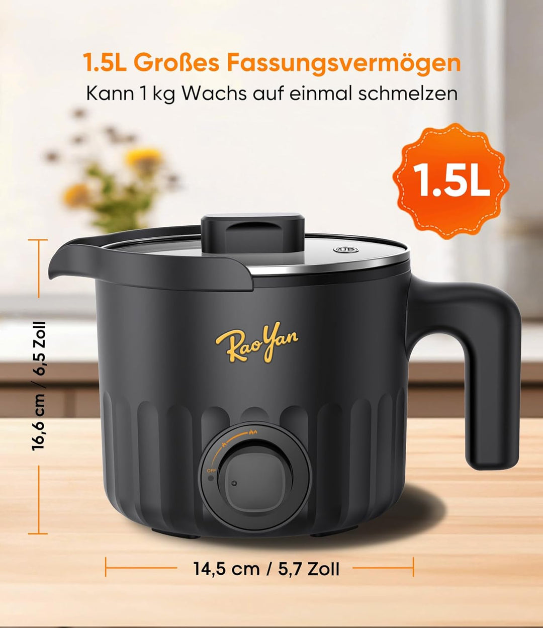 RAOYAN Wachsschmelzer mit Ausgiesser 1,5L – Kerzen selber machen Set für Anfänger & Erwachsene, Wach