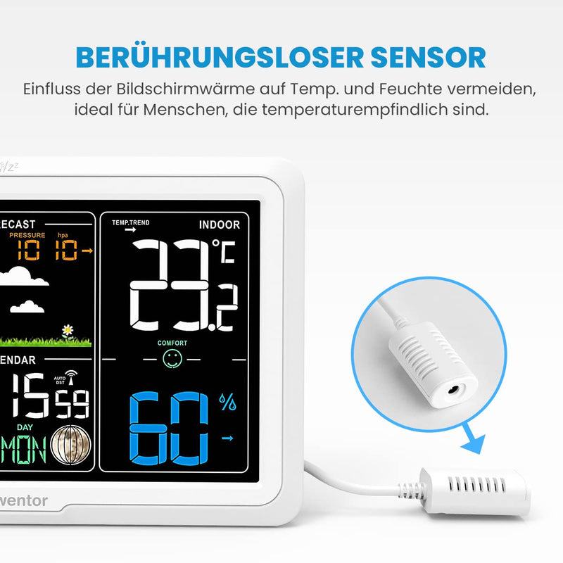 Newentor Wetterstation Funk mit Aussensensor - Lebenslange Aussensensor-Garantee - Lebendiges VA-Dis