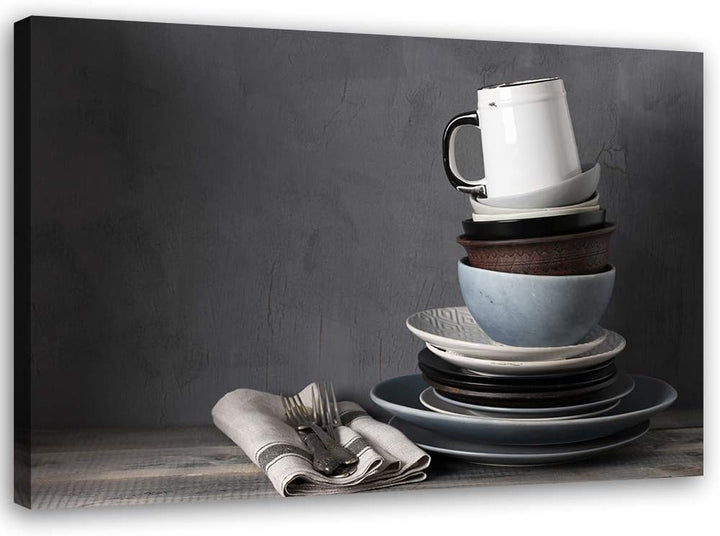 Feeby Wanddeko für Küche Leinwandbild Kunstdruck rustikal Grau 90x60 cm M14324 90x60 cm, M14324 90x6