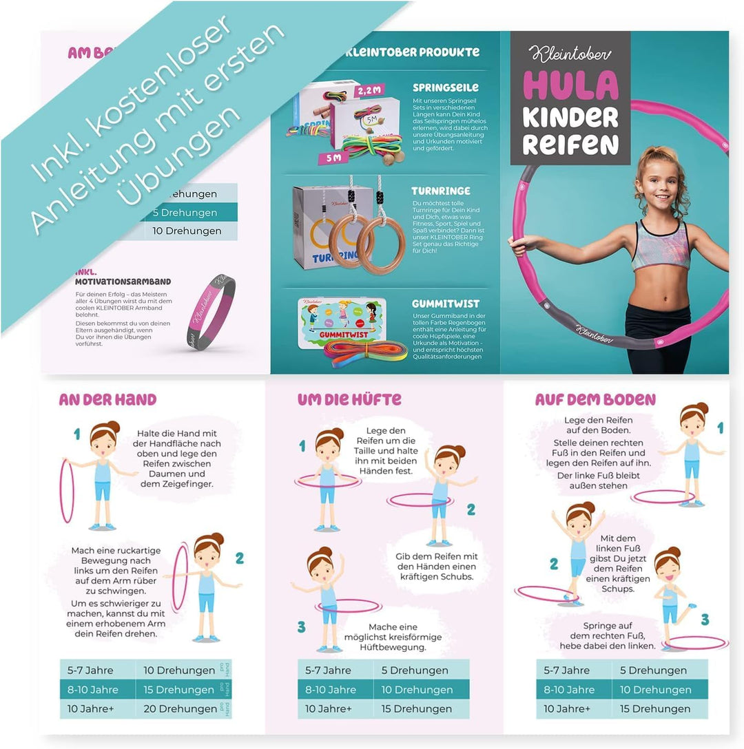 KLEINTOBER Premium Hula für Kinder & schlanke Erwachsene Set mit Übungsanleitung Gymnastik Hoola Hoo