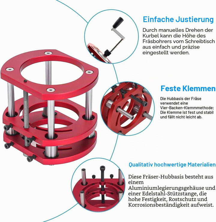 Oberfräsen-Lift, Oberfräsen-Hebesystem-Set aus Metall für Oberfräsen-Tischsägen-Einsatz-Grundplatte,