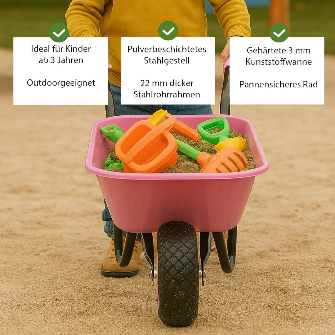Kinderschubkarre Uni 40 kg Traglast 3,6 kg Stahl Kunststoff rosa Vollgummirad Schiebkarre Garten Uni