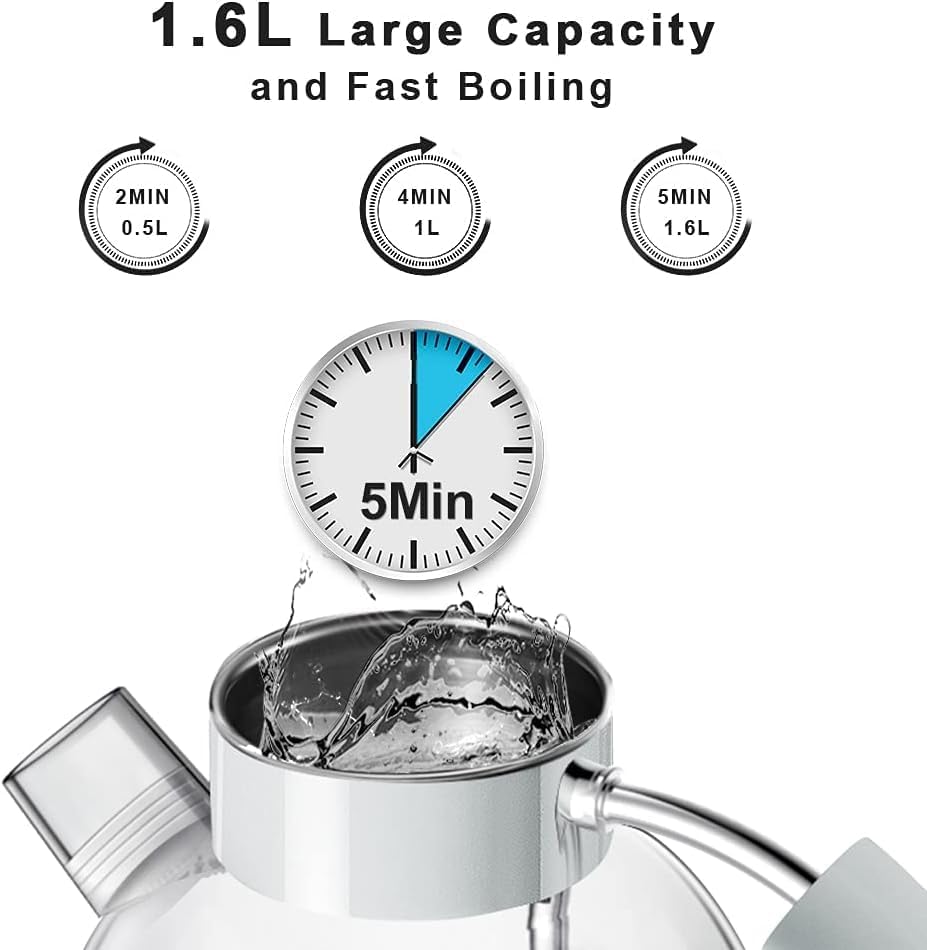 Wasserkocher Glas, ASCOT Elektrischer Wasserkocher Edelstahl, 2200W, 1,5L, BPA frei, leiser Schnellk
