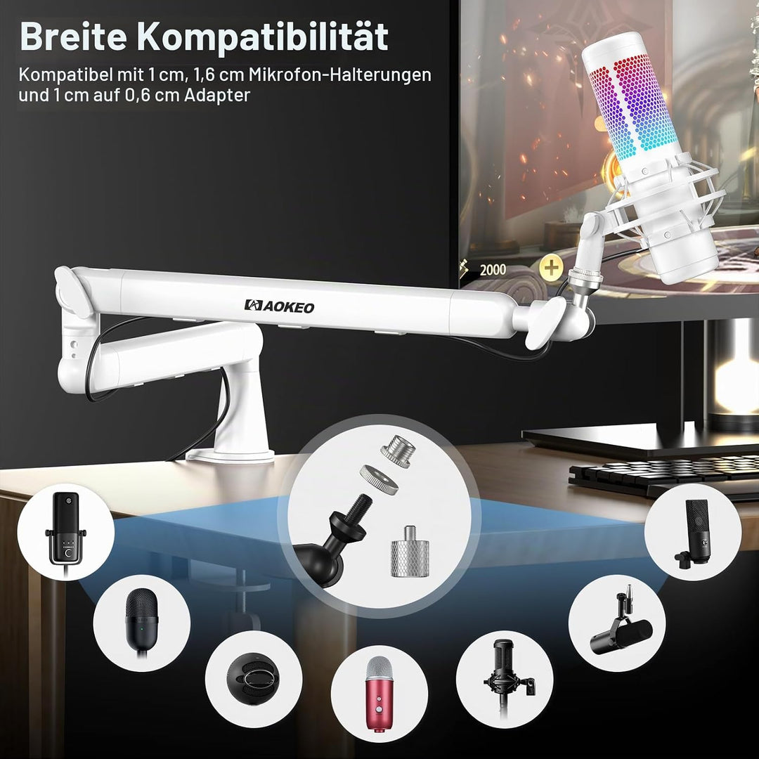 Aokeo AK-55 Mikrofonarm für den Schreibtisch, niedriges Profil, verstellbar, geeignet für Aokeo Yeti