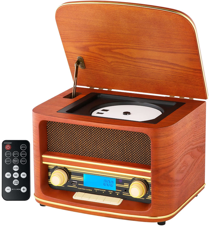 Nostalgie Kompaktanlage | Bluetooth | LCD Display | Retro Radio Holz mit CD Player | USB | Musikanla