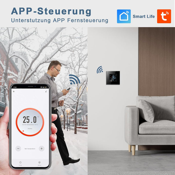 CNBINGO Smart Thermostat Unterputz mit Kristall Glasscheibe WLAN Digital Raumthermostat Kompatibel m