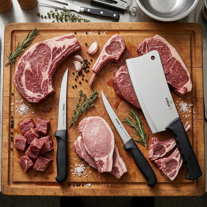 Pirge Butcher's Metzgermesser Set 3 TLG - Hackbeile und Ausbeinmesser - Knochenbeil - Metzgerbeil -