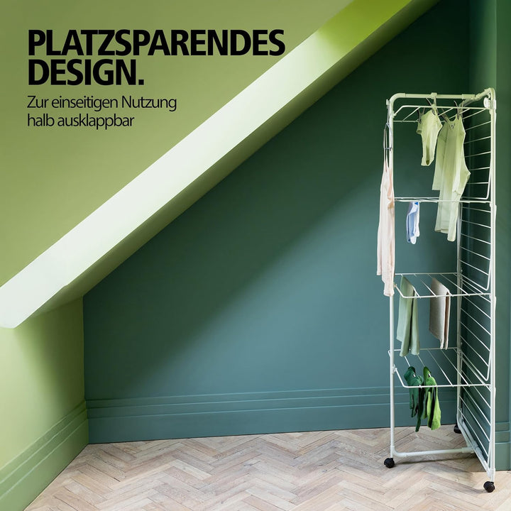 Brabantia HangOn Tower Drying Rack, 23 m (weiss), Turmwäscheständer klappbar, platzsparender Standtr