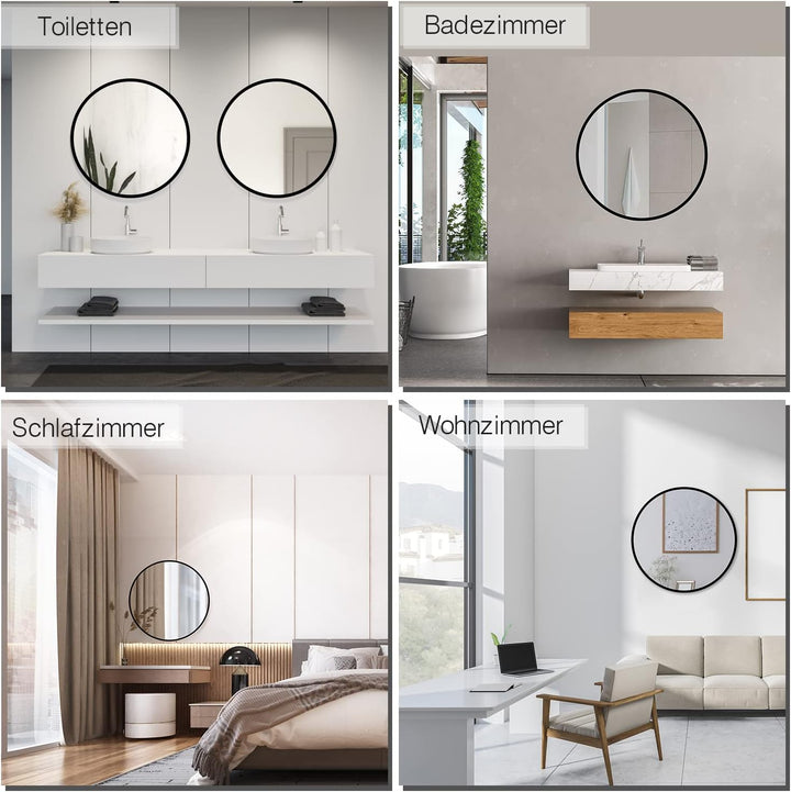 Boromal Spiegel Schwarz 60cm Metallrahmen Badezimmerspiegel Rund Badspiegel Wandspiegel Schwarz für