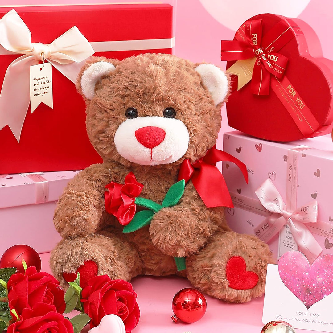 IKASA Teddybär Kuscheltier Liebes Plüschtier mit Schleife für Valentinstag, süsser 27cm Plüsch mit R