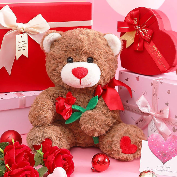 IKASA Teddybär Kuscheltier Liebes Plüschtier mit Schleife für Valentinstag, süsser 27cm Plüsch mit R