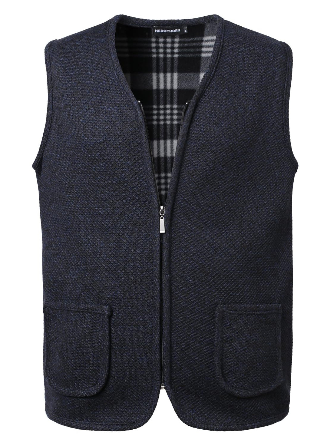 Herothorn Herren Strickweste Strickjacke ohne Ärmel V-Ausschnitt Ärmellose Fleecefutter Jacke Reissv