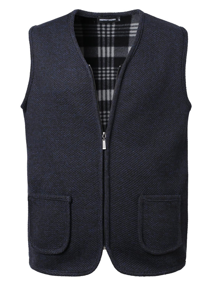 Herothorn Herren Strickweste Strickjacke ohne Ärmel V-Ausschnitt Ärmellose Fleecefutter Jacke Reissv