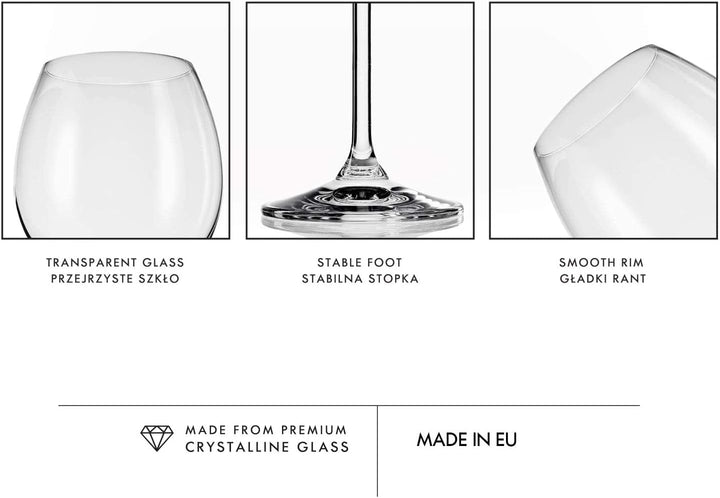 Krosno Rot-Weingläser | Set von 6 | 350 ML | Venezia Kollektion | Perfekt für Zuhause, Restaurants u