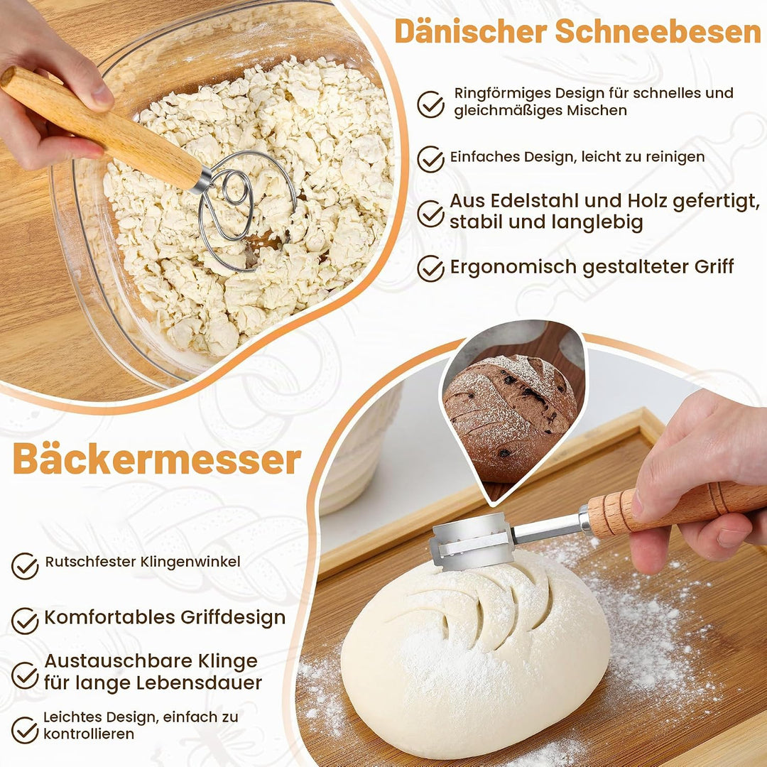 Brot Gärkorb Set, Gärkörbchen zum Brotbacken, 23cm Rund &amp; 25cm Oval Brotkörbchen aus Natürlichem Rat